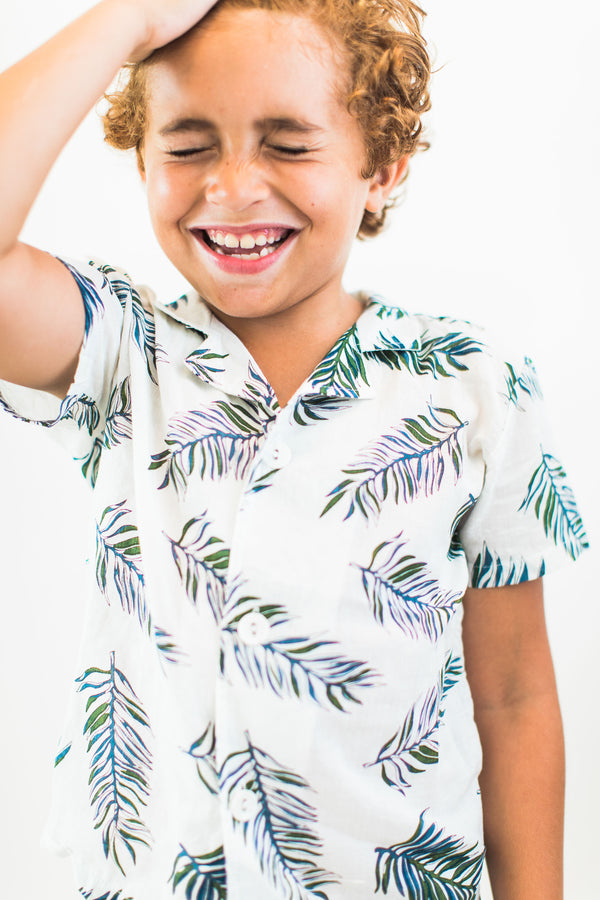 Button Up Shirt with Palm Print